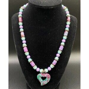 Agate Cutout Heart Necklace Aqua & Purple Beads by Neanie-Bot - Free Shipping